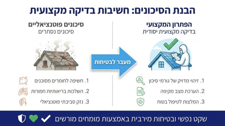 מפקח מורשה מטעם היחידה לפינוי אסבסט בוחן גג ישן