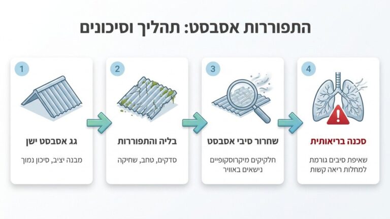 גג אסבסט מסוכן וישן הדורש פינוי מקצועי