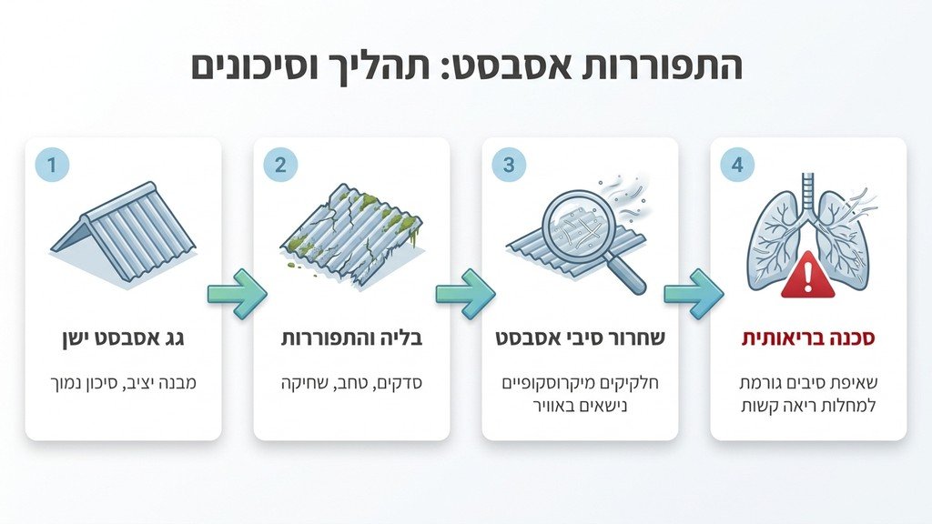 גג אסבסט מסוכן וישן הדורש פינוי מקצועי
