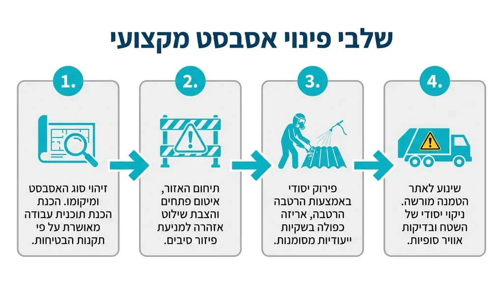 נוצר על ידי מודל בינה מלאכותית Gemini Pro צוות מקצועי מבצע פירוק אסבסט עם ציוד מגן