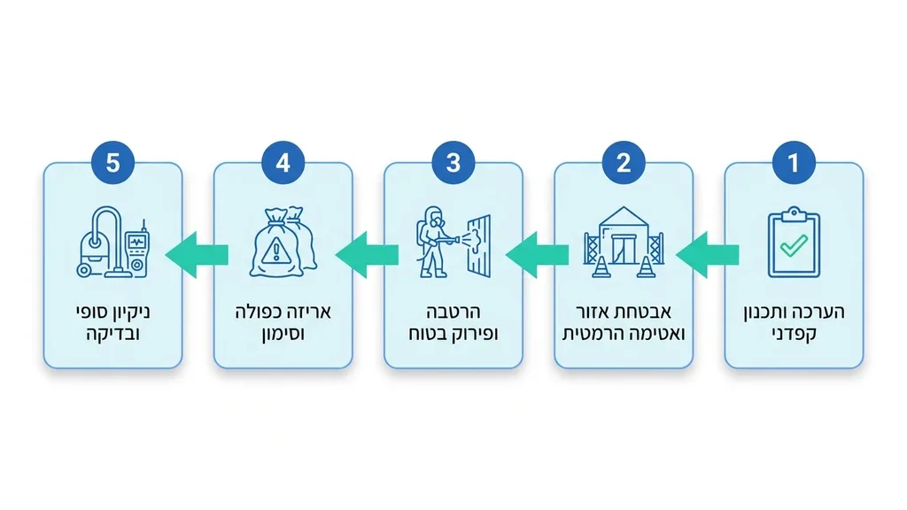 נוצר על ידי מודל בינה מלאכותית Gemini Pro צוות היחידה לפינוי אסבסט בעבודה עם חליפות מגן מלאות