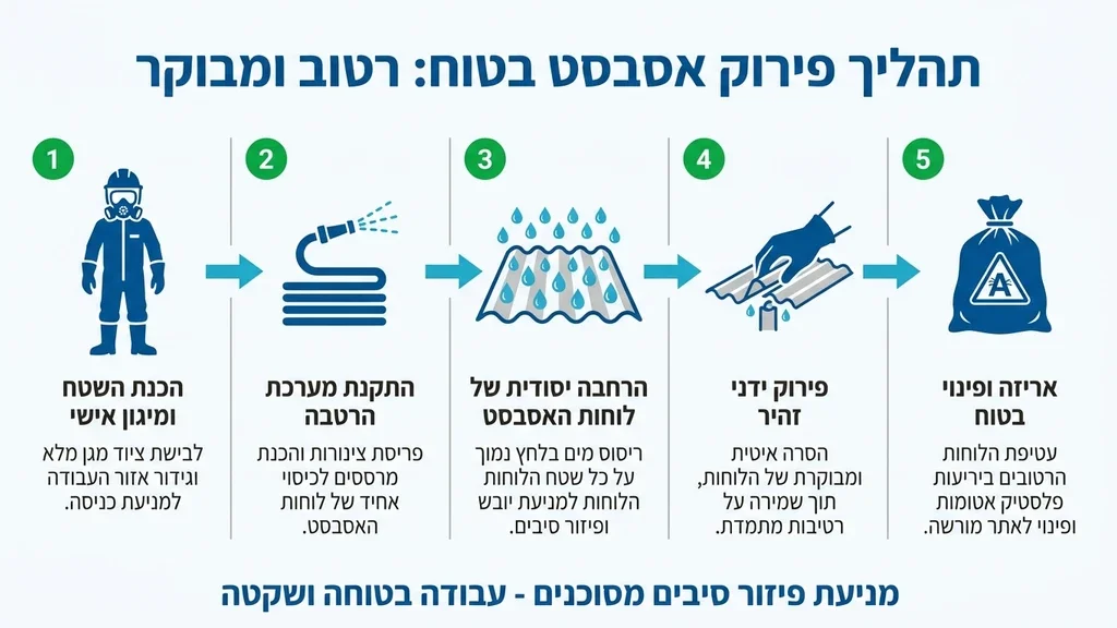 נוצר על ידי מודל בינה מלאכותית Gemini Pro תהליך הרטבה ופירוק זהיר של לוחות אסבסט על ידי קבלן מורשה