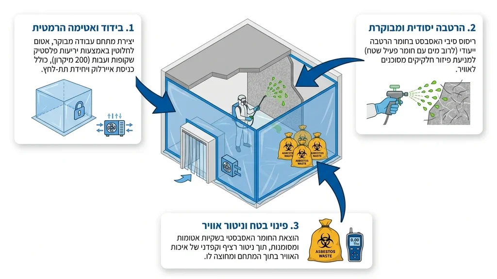 נוצר על ידי מודל בינה מלאכותית Gemini Pro אזור עבודה אטום ומגודר לקראת פינוי חומרים מסוכנים